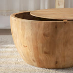 Tavolino da caffè in legno a forma di tamburo a secchiello in stile vintage