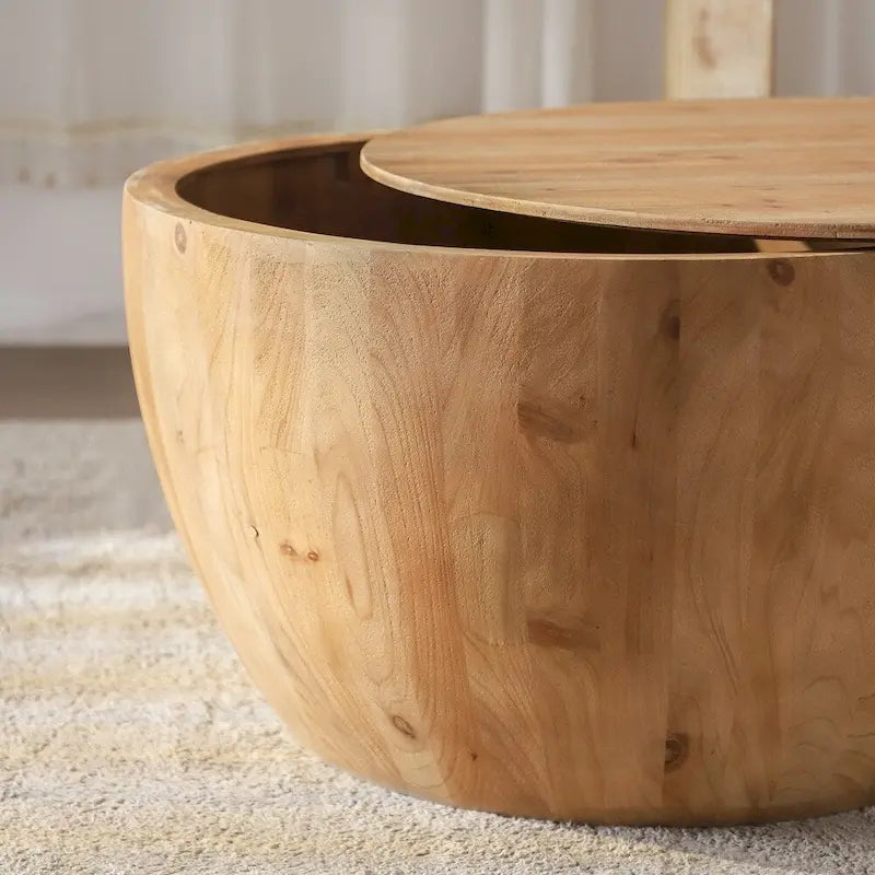 Tavolino da caffè in legno a forma di tamburo a secchiello in stile vintage