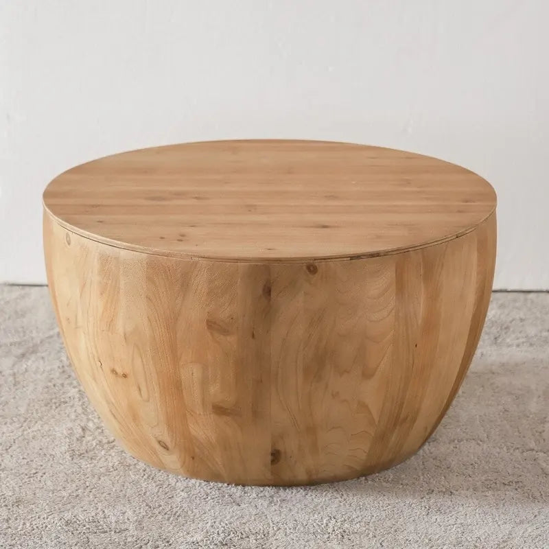 Tavolino da caffè in legno a forma di tamburo a secchiello in stile vintage