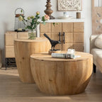 Tavolino da caffè in legno a forma di tamburo a secchiello in stile vintage