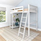 Letto a soppalco alto singolo con libreria a 3 ripiani - Legno massello