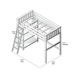 Letto a soppalco alto singolo con libreria a 3 ripiani - Legno massello