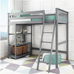 Letto a soppalco alto singolo con libreria a 3 ripiani - Legno massello