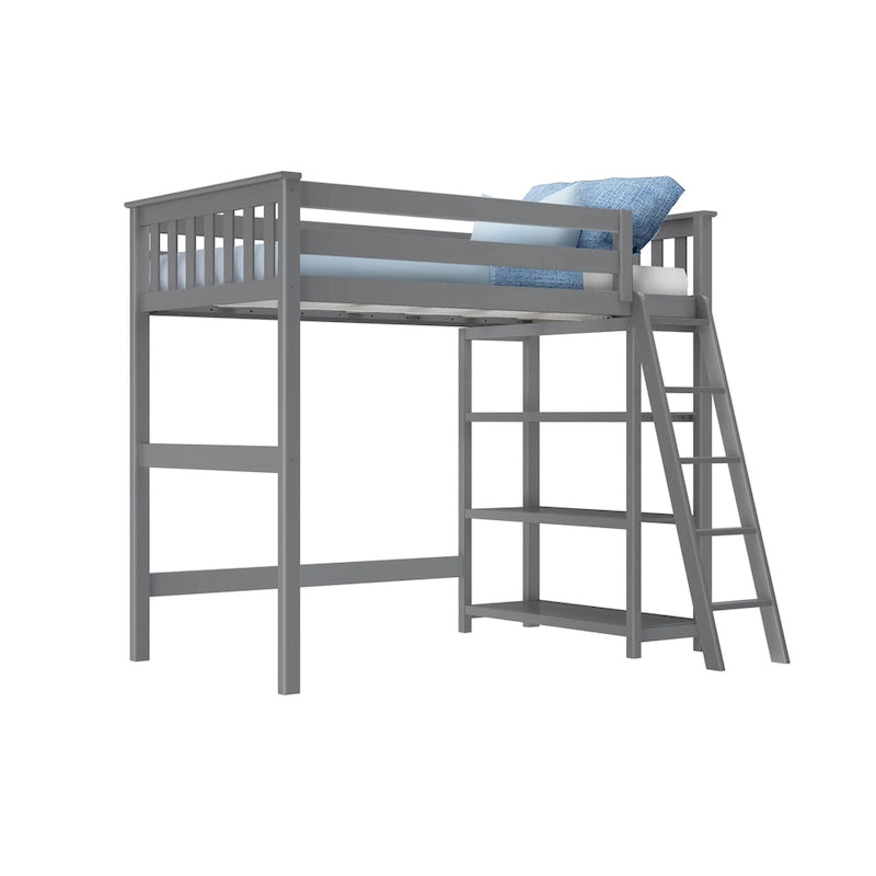Letto a soppalco alto singolo con libreria a 3 ripiani - Legno massello