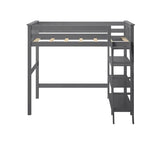 Letto a soppalco alto singolo con libreria a 3 ripiani - Legno massello