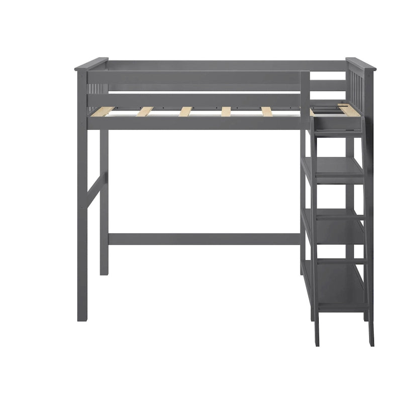 Letto a soppalco alto singolo con libreria a 3 ripiani - Legno massello