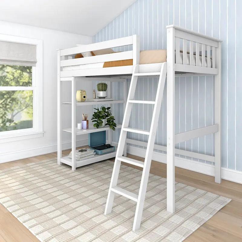 Letto a soppalco alto singolo con libreria a 3 ripiani - Legno massello