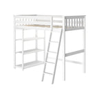 Letto a soppalco alto singolo con libreria a 3 ripiani - Legno massello
