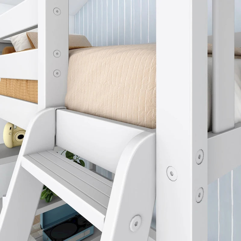 Letto a soppalco alto singolo con libreria a 3 ripiani - Legno massello