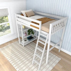Letto a soppalco alto singolo con libreria a 3 ripiani - Legno massello