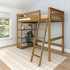 Letto a soppalco alto singolo con libreria a 3 ripiani - Legno massello