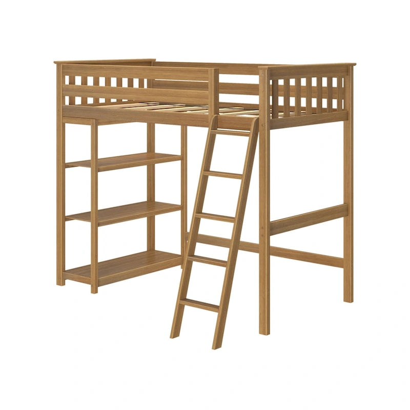 Letto a soppalco alto singolo con libreria a 3 ripiani - Legno massello