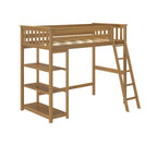 Letto a soppalco alto singolo con libreria a 3 ripiani - Legno massello