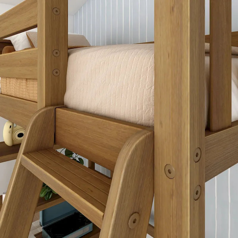 Letto a soppalco alto singolo con libreria a 3 ripiani - Legno massello