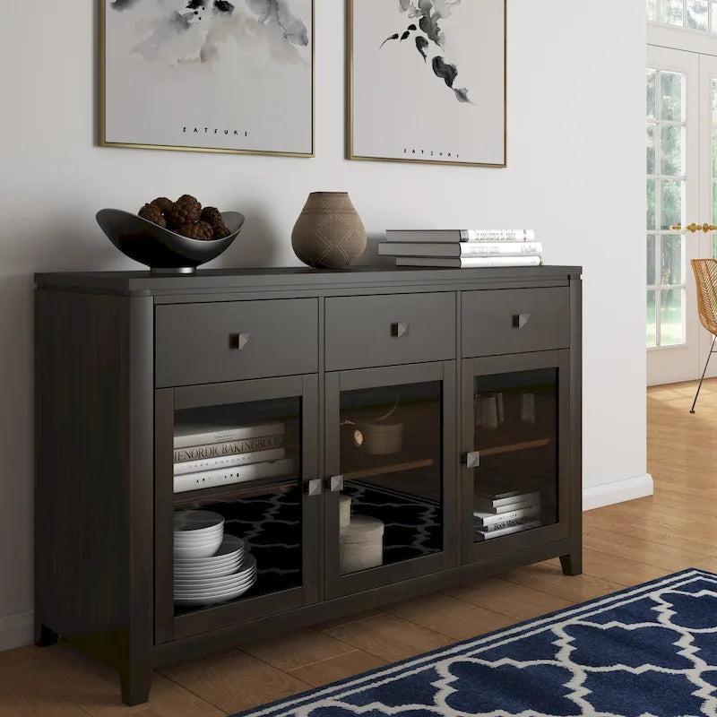 Credenza a buffet moderna in legno massello, larga 54 pollici, in mogano
