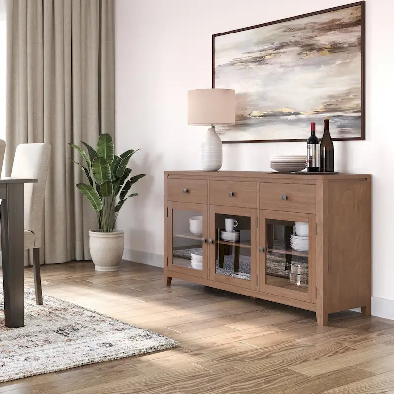 Credenza a buffet moderna in legno massello, larga 54 pollici, in mogano
