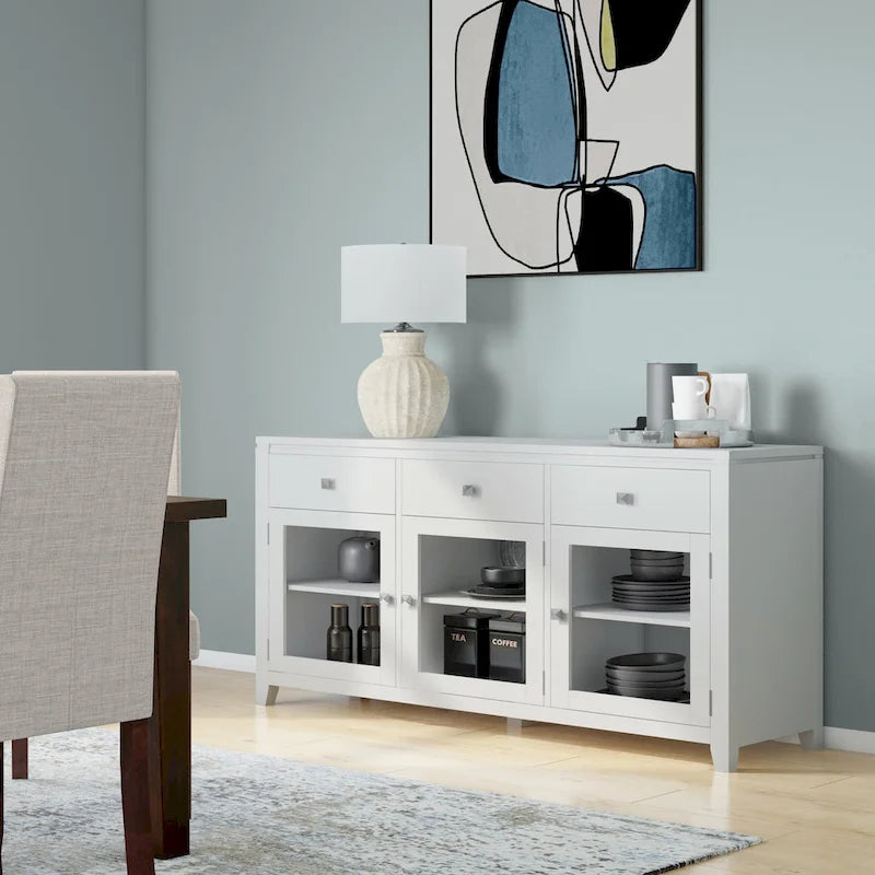 Credenza a buffet moderna in legno massello, larga 54 pollici, in mogano