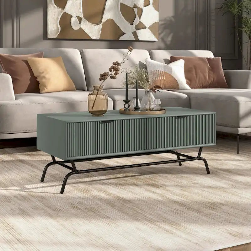 DH BASIC Modern 42-inch 2-Drawers Coffee Table with Metal Legs by Denhour