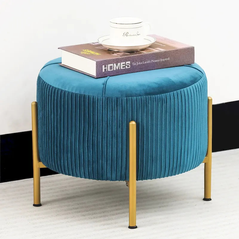 Pouf rotondo poggiapiedi con gambe in metallo - 42 cm