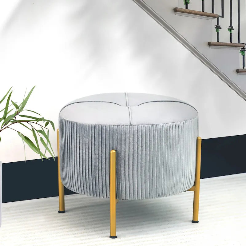 Pouf rotondo poggiapiedi con gambe in metallo - 42 cm