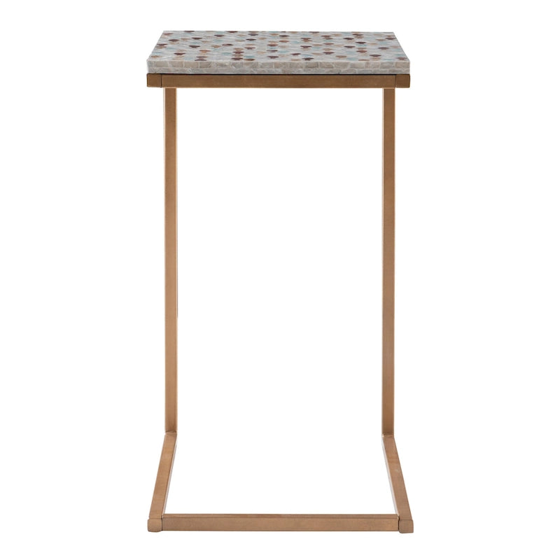 Tavolino a C d'Appoggio con Mosaico di Pesci in Capiz
