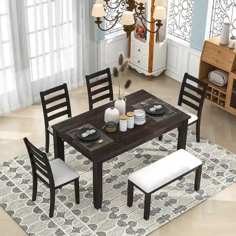 Set Sala da Pranzo 6 Pezzi con 4 Sedie e una Panca