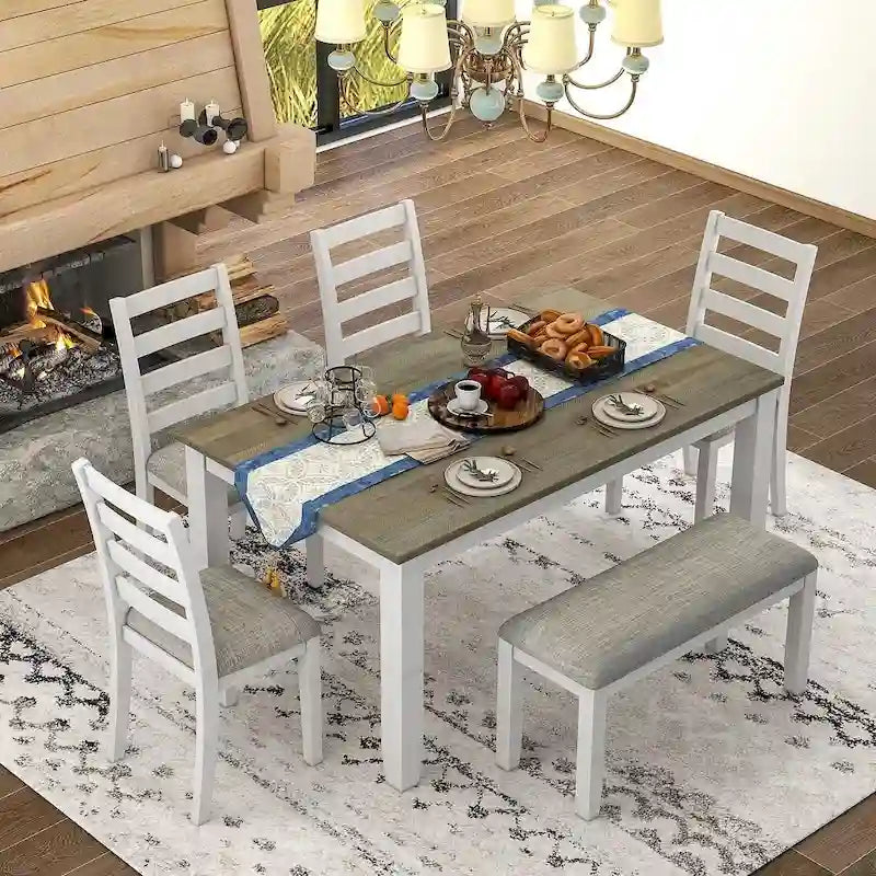 Set Sala da Pranzo 6 Pezzi con 4 Sedie e una Panca