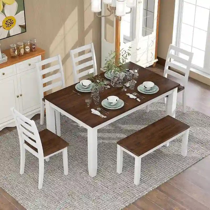 Set Sala da Pranzo 6 Pezzi con 4 Sedie e una Panca
