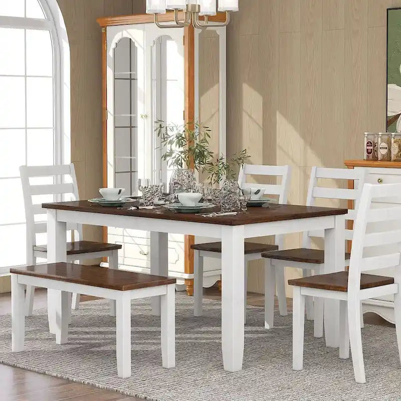 Set Sala da Pranzo 6 Pezzi con 4 Sedie e una Panca