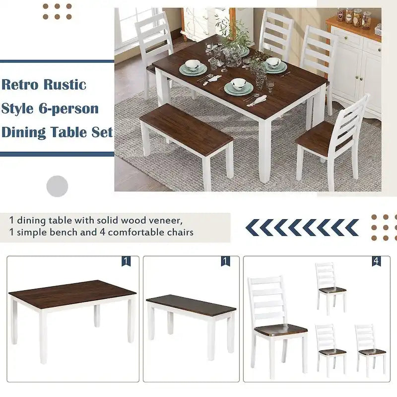 Set Sala da Pranzo 6 Pezzi con 4 Sedie e una Panca
