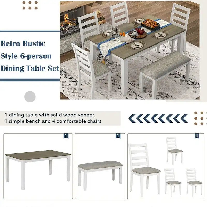 Set Sala da Pranzo 6 Pezzi con 4 Sedie e una Panca