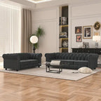 Set divano a due posti e divano Chesterfield capitonné (2 pezzi) - Tessuto in lino