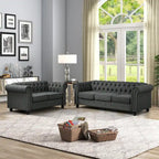 Set divano a due posti e divano Chesterfield capitonné (2 pezzi) - Tessuto in lino