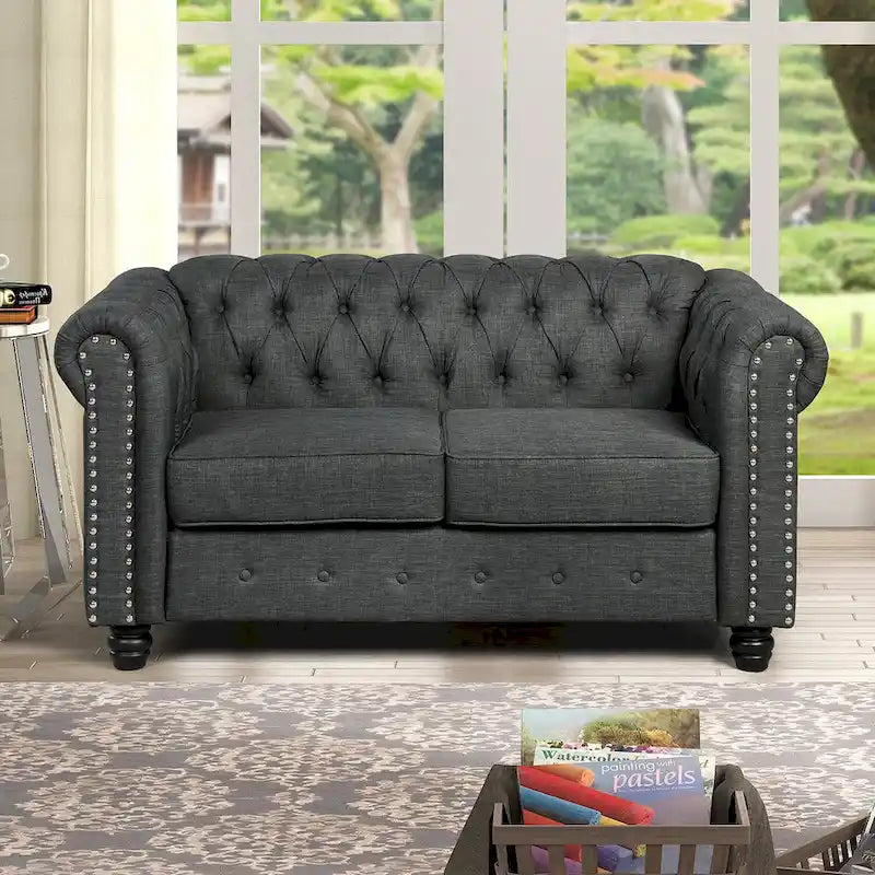 Set divano a due posti e divano Chesterfield capitonné (2 pezzi) - Tessuto in lino
