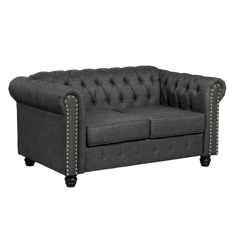 Set divano a due posti e divano Chesterfield capitonné (2 pezzi) - Tessuto in lino