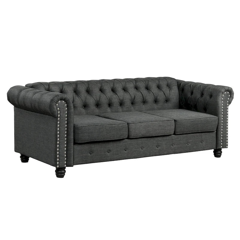 Set divano a due posti e divano Chesterfield capitonné (2 pezzi) - Tessuto in lino