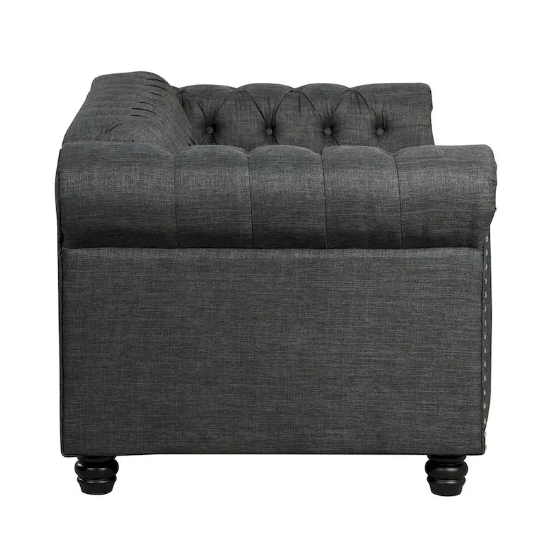 Set divano a due posti e divano Chesterfield capitonné (2 pezzi) - Tessuto in lino