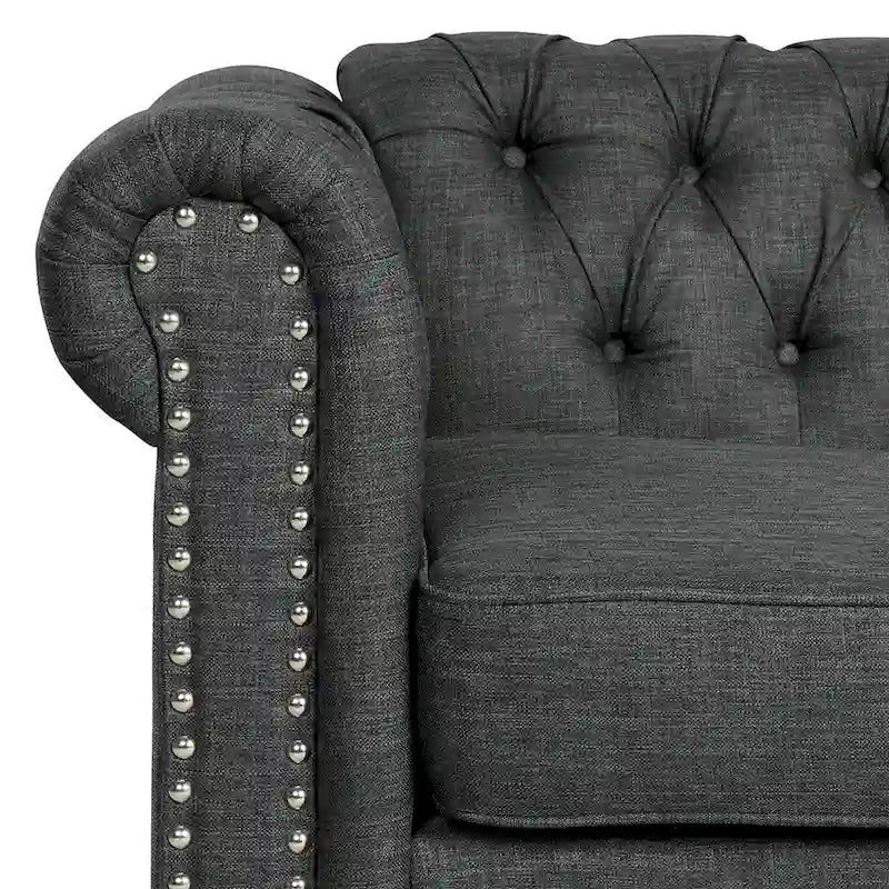 Set divano a due posti e divano Chesterfield capitonné (2 pezzi) - Tessuto in lino