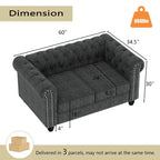 Set divano a due posti e divano Chesterfield capitonné (2 pezzi) - Tessuto in lino