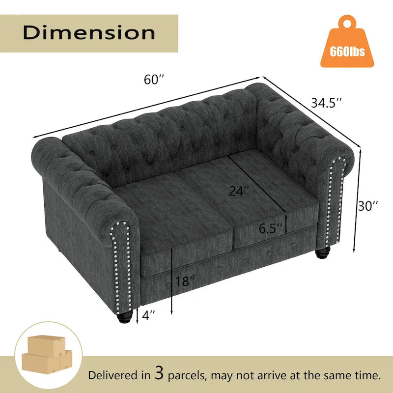 Set divano a due posti e divano Chesterfield capitonné (2 pezzi) - Tessuto in lino