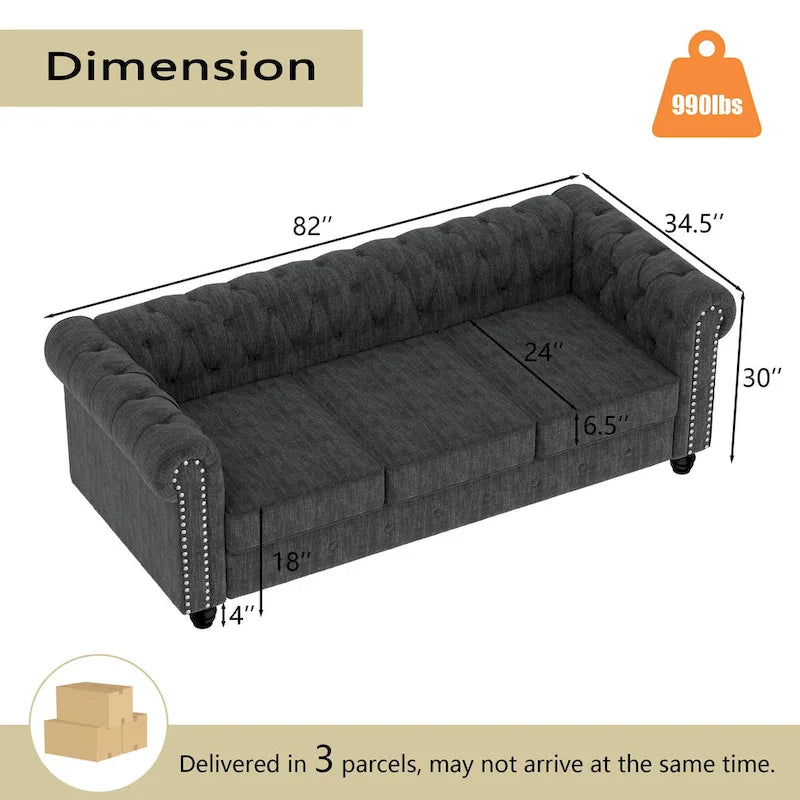 Set divano a due posti e divano Chesterfield capitonné (2 pezzi) - Tessuto in lino