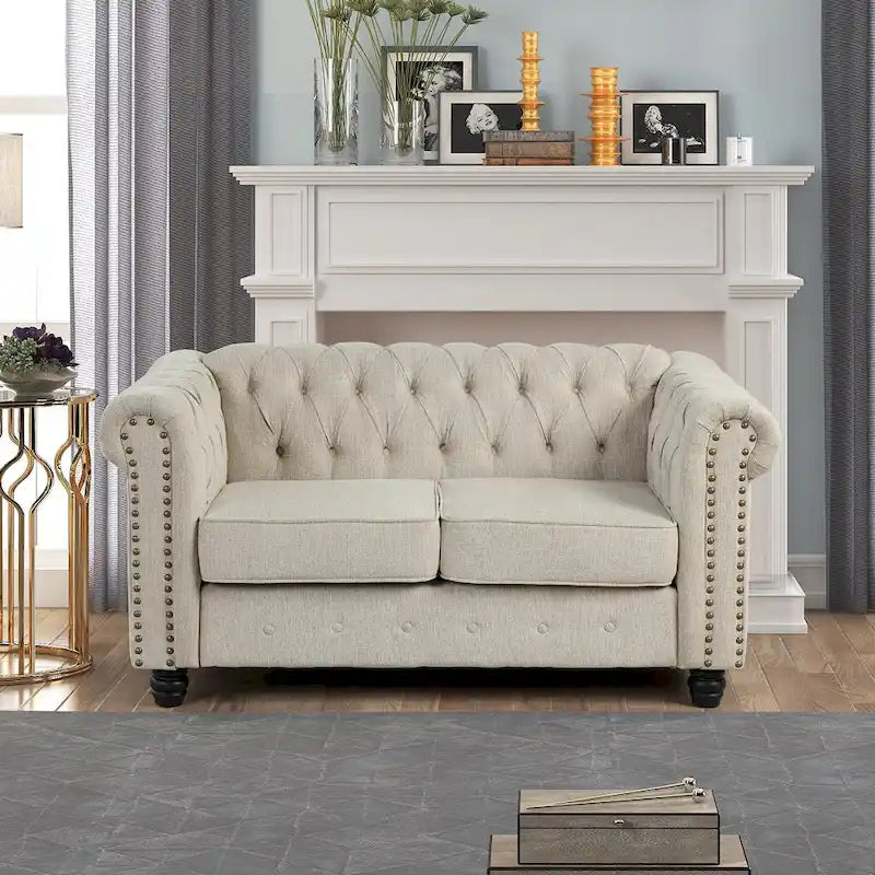 Set divano a due posti e divano Chesterfield capitonné (2 pezzi) - Tessuto in lino