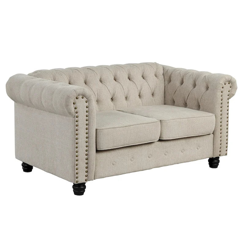Set divano a due posti e divano Chesterfield capitonné (2 pezzi) - Tessuto in lino