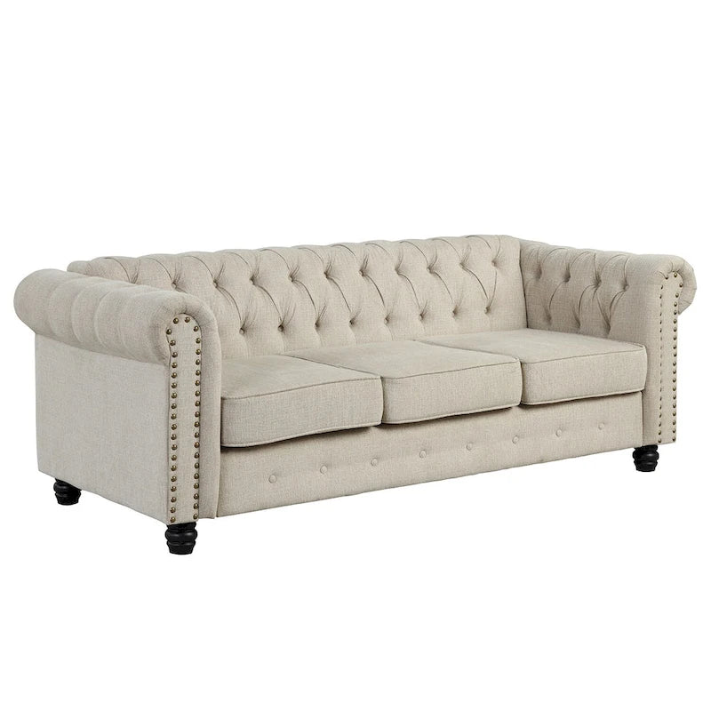 Set divano a due posti e divano Chesterfield capitonné (2 pezzi) - Tessuto in lino