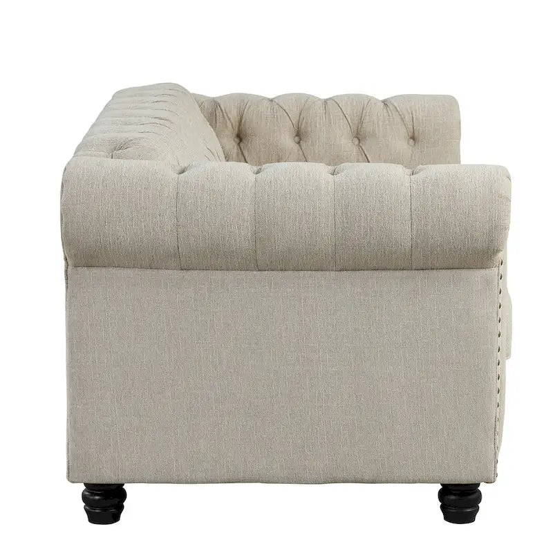 Set divano a due posti e divano Chesterfield capitonné (2 pezzi) - Tessuto in lino
