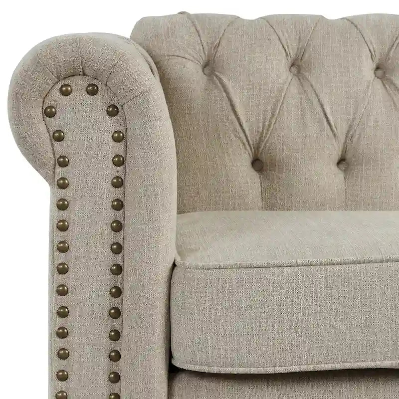 Set divano a due posti e divano Chesterfield capitonné (2 pezzi) - Tessuto in lino