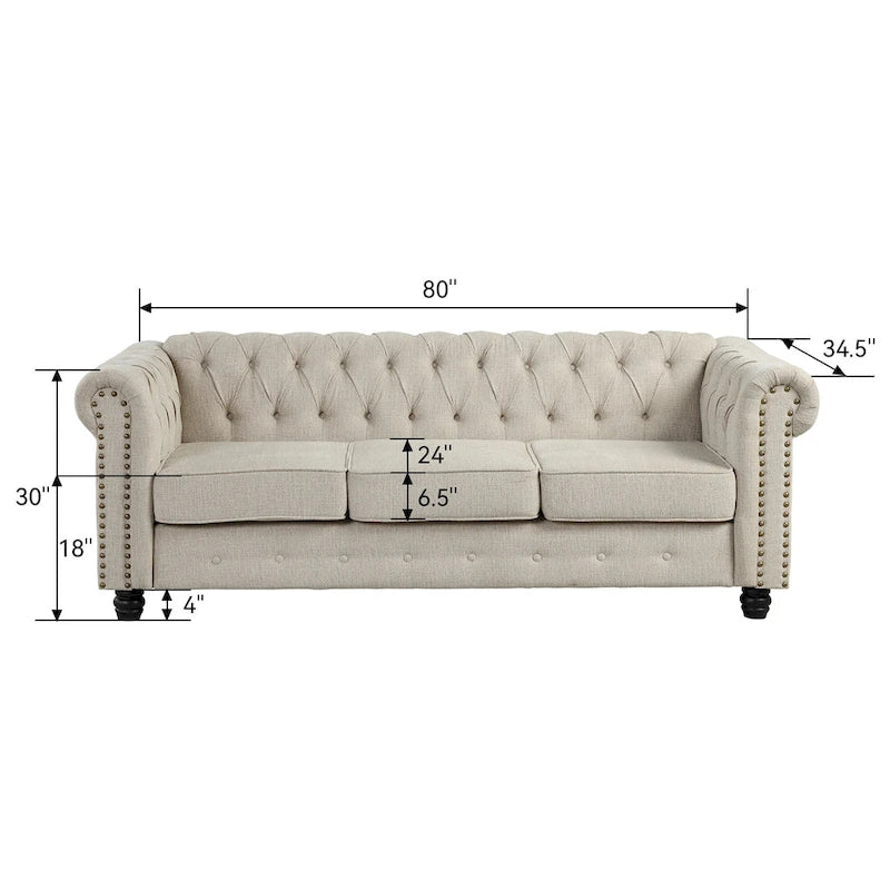 Set divano a due posti e divano Chesterfield capitonné (2 pezzi) - Tessuto in lino