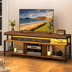 Mobile TV industriale in legno con luce a LED con ripiani aperti Prese di corrente Telecomando Bluetooth