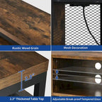 Mobile TV industriale in legno con luce a LED con ripiani aperti Prese di corrente Telecomando Bluetooth