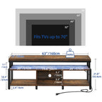 Mobile TV industriale in legno con luce a LED con ripiani aperti Prese di corrente Telecomando Bluetooth